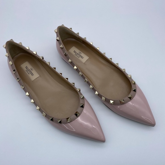 Valentino Rockstud Point-Toe Leather Ballerina - Picture 1 of 8